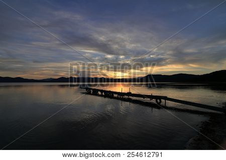 Tazawa Lake And Pier In Senboku, Akita, Japan (evening Scene)