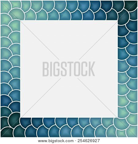 Square Vector Blue Squama Stained-glass Window Frame For Photography.