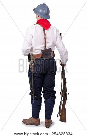 A Retro French Patriot On The White Background Back View