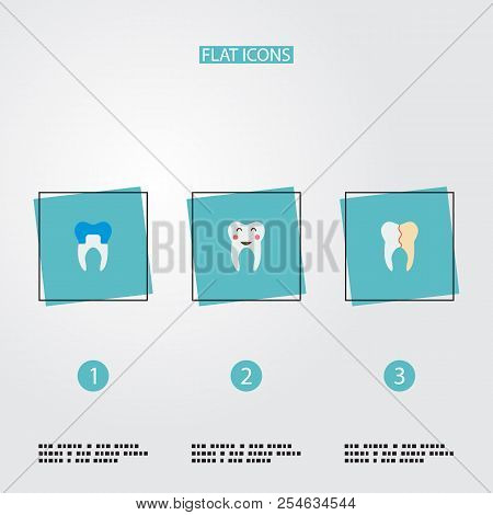 Set Of Tooth Icons Flat Style Symbols With Reconstruction, Healthy, Alumina And Other Icons For Your