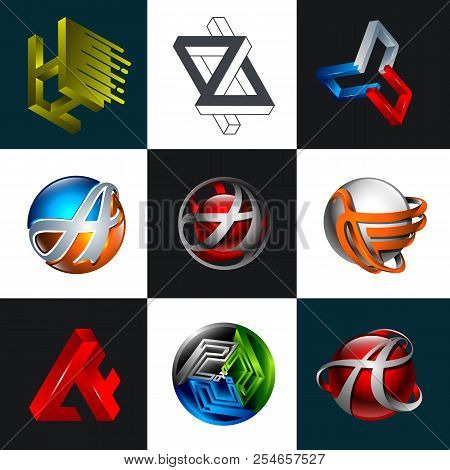 3d Abstract Logo Collection, Modern Logo Combination Of Harmonious Colors And Glossy, Industrial Log