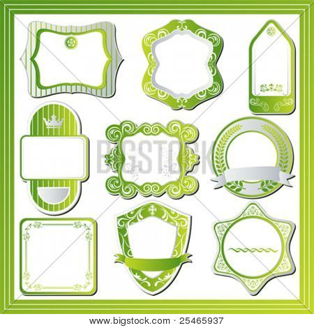 Set di etichette verde astratto. Illustrazione vettoriale.