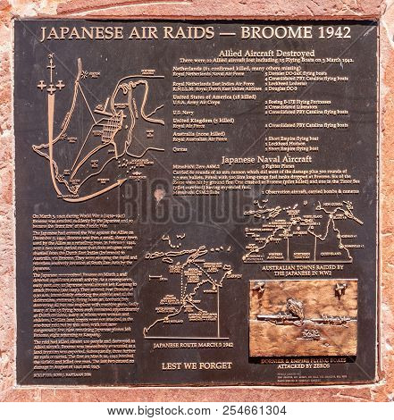 Broome, Wa, Australia - November 29, 2009: Closeup Of Brown Metal Plate Explaining In Great Detail T