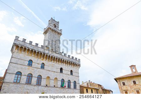The Montepulciano City Hall (1440) In The Historical Center, Tuscany, Italy