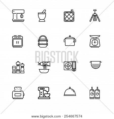 Set Outline Icon Eps 10 Vector Format.  Transparent Background. Kitchenware Utensils And Cooking.
