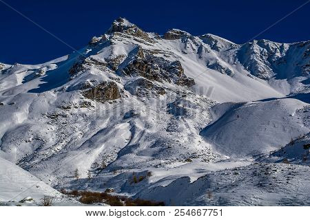 The Mountains In Valle Maira With The Snow
