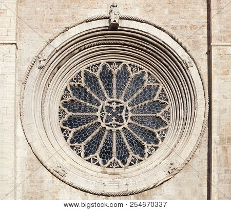 Gothic Rose Window Of Trento Cathedral, Northern Italy