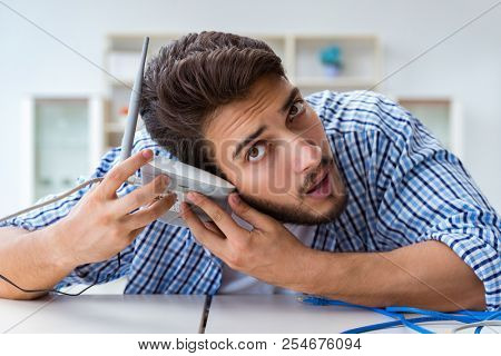 Frustrated young man due to weak internet reception