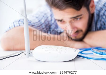 Frustrated young man due to weak internet reception