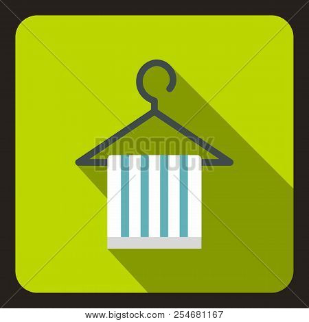 Striped Scarf On Coat Hanger Icon. Flat Illustration Of Scarf On Coat Hanger Icon For Web