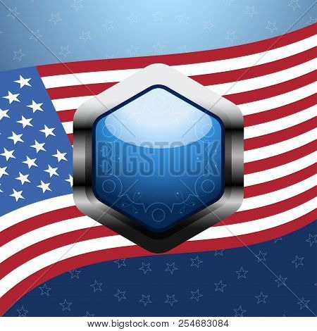 Holiday Gradient Blue Background With Circles Of Stras And Metal Label.