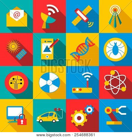 Future Technologies Icons Set. Flat Illustration Of 16 Future Technologies Icons For Web
