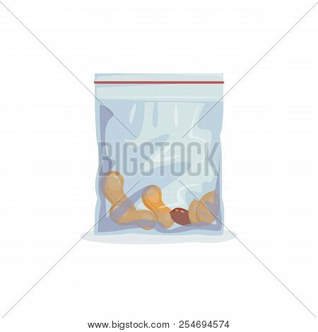 Healthy Snack Nuts In A Closed Package. Vector Food Storage Icon.