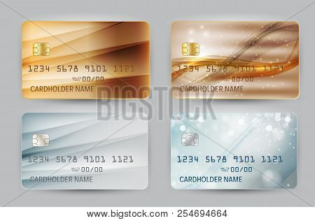 Gold And Silver Wave Bank Card Blank Model Template Top View With Shadow Isolated On Transparent Bac