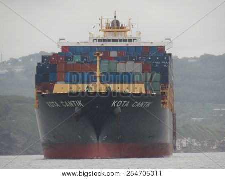 Vladivostok.Primorsky kray / Russia - August 20 2018:Huge container ship Kota Cantik at anchor near Vladivostok