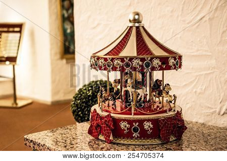 Classic Vintage Style Old Carillon With Horses Close Up View With Bookeh Background