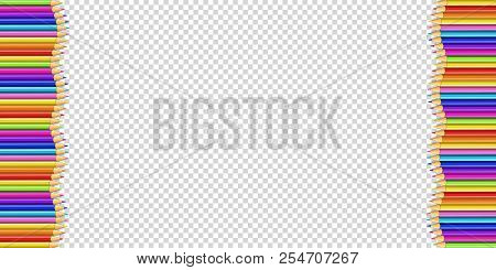 Vector Frame Made Of Vertical Rows Colored Wooden Pencils On Transparent Background. Back To School 