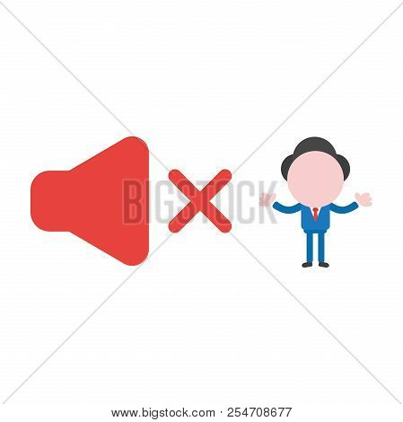 Vector Illustration Concept Of Businessman Character With Red Speaker Sound Symbol Icon Off.