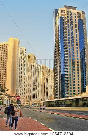Dubai, Uae - May 08, 2018: Dubai Marina Skyscrapers View, Dubai, United Arab Emirates.  Dubai Marina