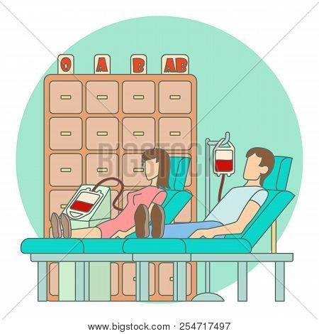 Blood Transfusion In Hospital Concept. Flat Illustration Of Blood Transfusion In Hospital Concept Fo