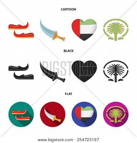 Eastern Shoes, Dagger, The Heart Of The Emirates, Palm Jumeirah.arab Emirates Set Collection Icons I