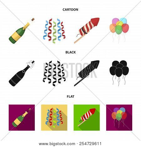Champagne, Fireworks And Other Accessories At The Party.party And Partits Set Collection Icons In Ca
