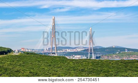 The Russky Or Russian Bridge To Russky Island Is In Vladivostok Provides Communication With The Main