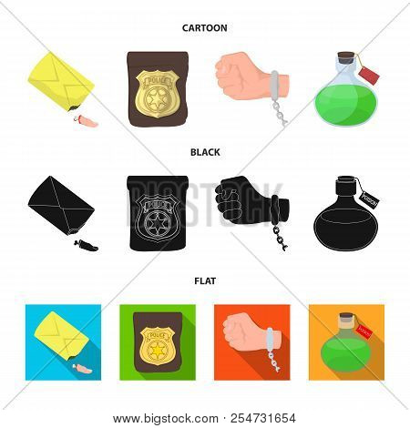 The Detective Badge, The Handcuff On The Criminal Hand, The Stump Of The Finger In The Bag, The Flas