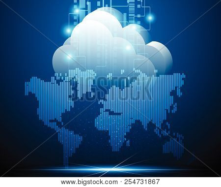 World Map Computer Network And Cloud Computing Business Transaction Data Storage Technology Concept,