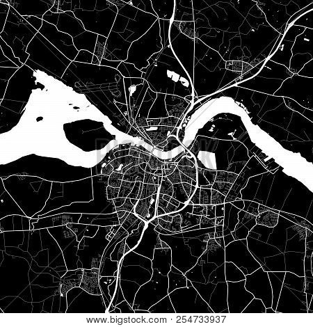 Area Map Of Aalborg, Denmark. Dark Background Version For Infographic And Marketing Projects. This M