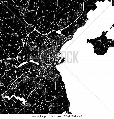 Area Map Of Aarhus, Denmark. Dark Background Version For Infographic And Marketing Projects. This Ma