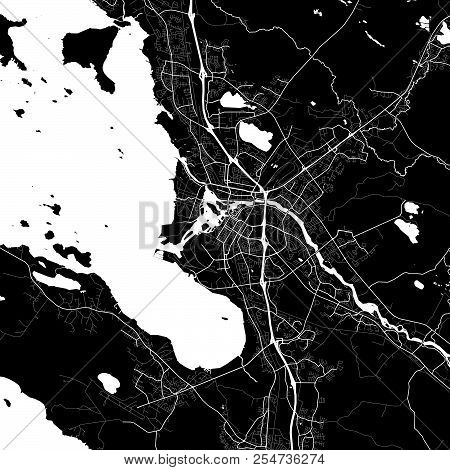 Area Map Of Oulu, Finland. Dark Background Version For Infographic And Marketing Projects. This Map 