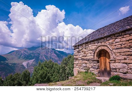 Old Romanesque Wooden Door Of The Sant Quirc De Taull Hermitage, Catalonia, Spain.
