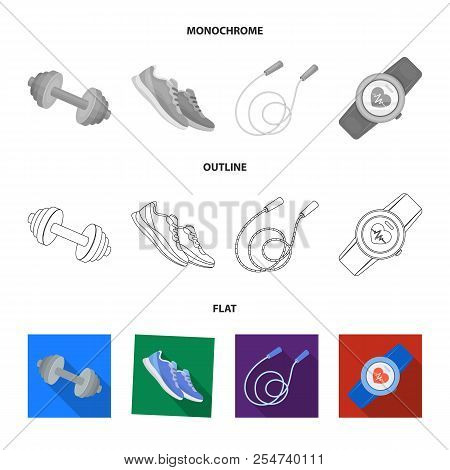 Dumbbell, Rope And Other Equipment For Training.gym And Workout Set Collection Icons In Flat, Outlin