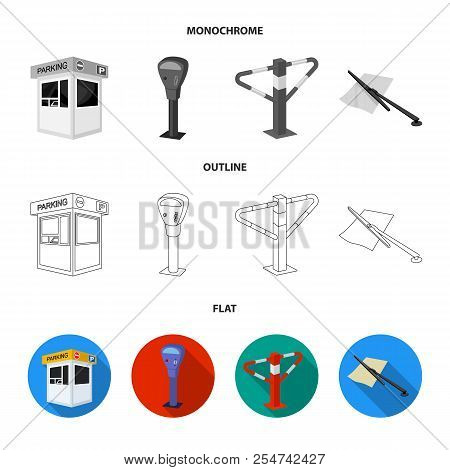 A Parking Lot, A Parking Meter, A Check For Services, A Barrier. Parking Zone Set Collection Icons I