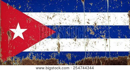 National Flag Of Cuba On Rusty Metal Texture