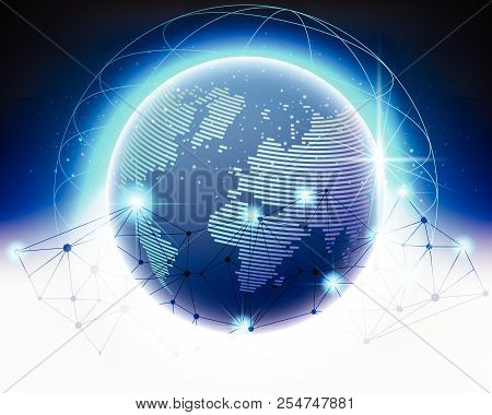 Wireframe Global World Cloud Bigdata Information Network Quality System.vector Illustration Eps10..