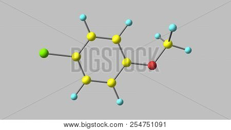 4-chloroanisole Molecular Structure Isolated On White. 3d Illustration