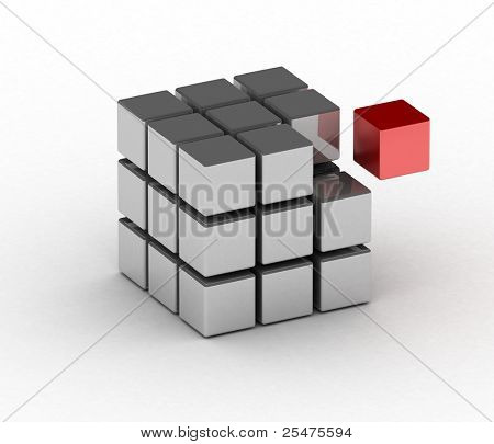 하나의 빨간색 블록 큐브