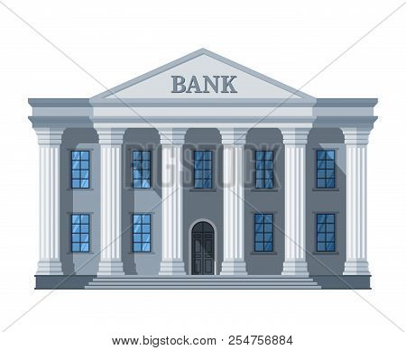 Cartoon Retro Bank Building Or Courthouse With Columns Vector Illustration Isolated On White Backgro