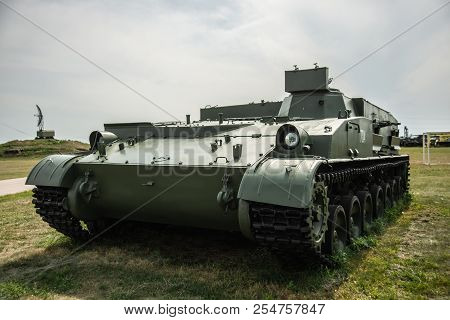 Russia, Togliatty - August 13, 2018: Self-propelled Howitzer On Crawler Tracks With Rotating Turret