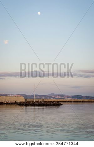 Port Of Marina  Saaidia With The Moon