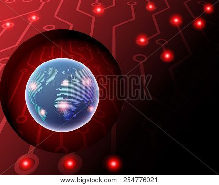3d Global Worldwide Cyber Wireless Internet Cyber Attack By Hacker Concept Red Background. Vector Il