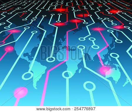 World Map Cyber Attack By Hacker Concept Background. Vector Illustration Eps10