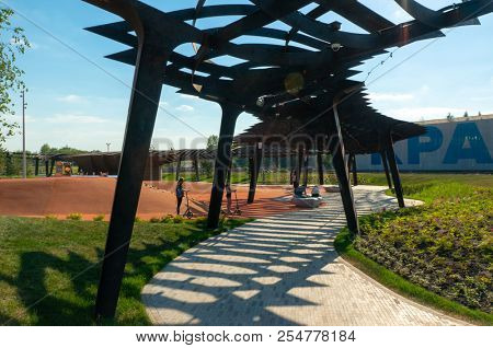 Moscow, Russia - July 06, 2018: Tufeleva roscha architecture park in Moscow. Summer day at landscape park walk