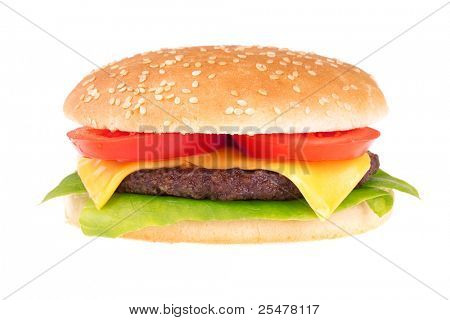 Cheeseburger izolovaných na bílém pozadí