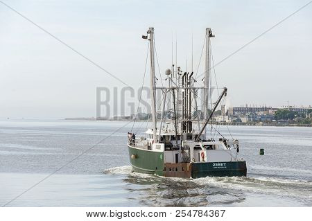 New Bedford, Massachusetts, Usa - June 2, 2018: Commercial Fishing Vessel Zibet With New Bedford Out