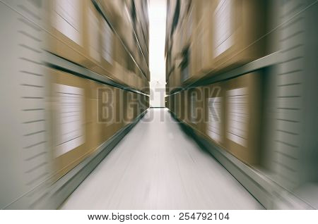 Metal Shelves Full Of Documents Stored In An Old Archive , Old Archive Files, Archive Storage Room.