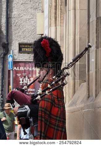 Bagpipe Player Busker In Edinburgh