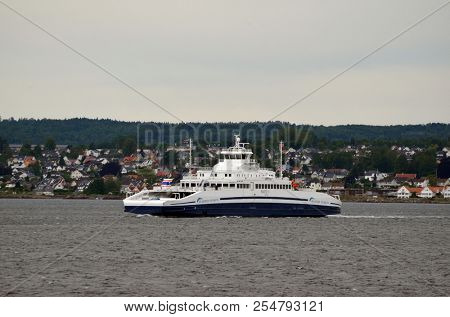 The Ferry from Horten to Moss connects Ostfold and Vestfold in Norway.June 22,2018. Moss,Norway